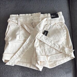 Express Cream High Waist Denim Shorts